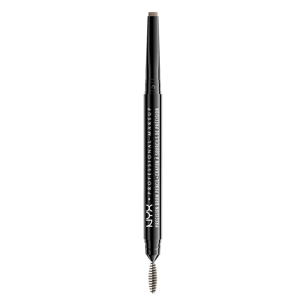 NYX Precision Brow Pencil Blonde dual-ended flat tip and spoolie on white background