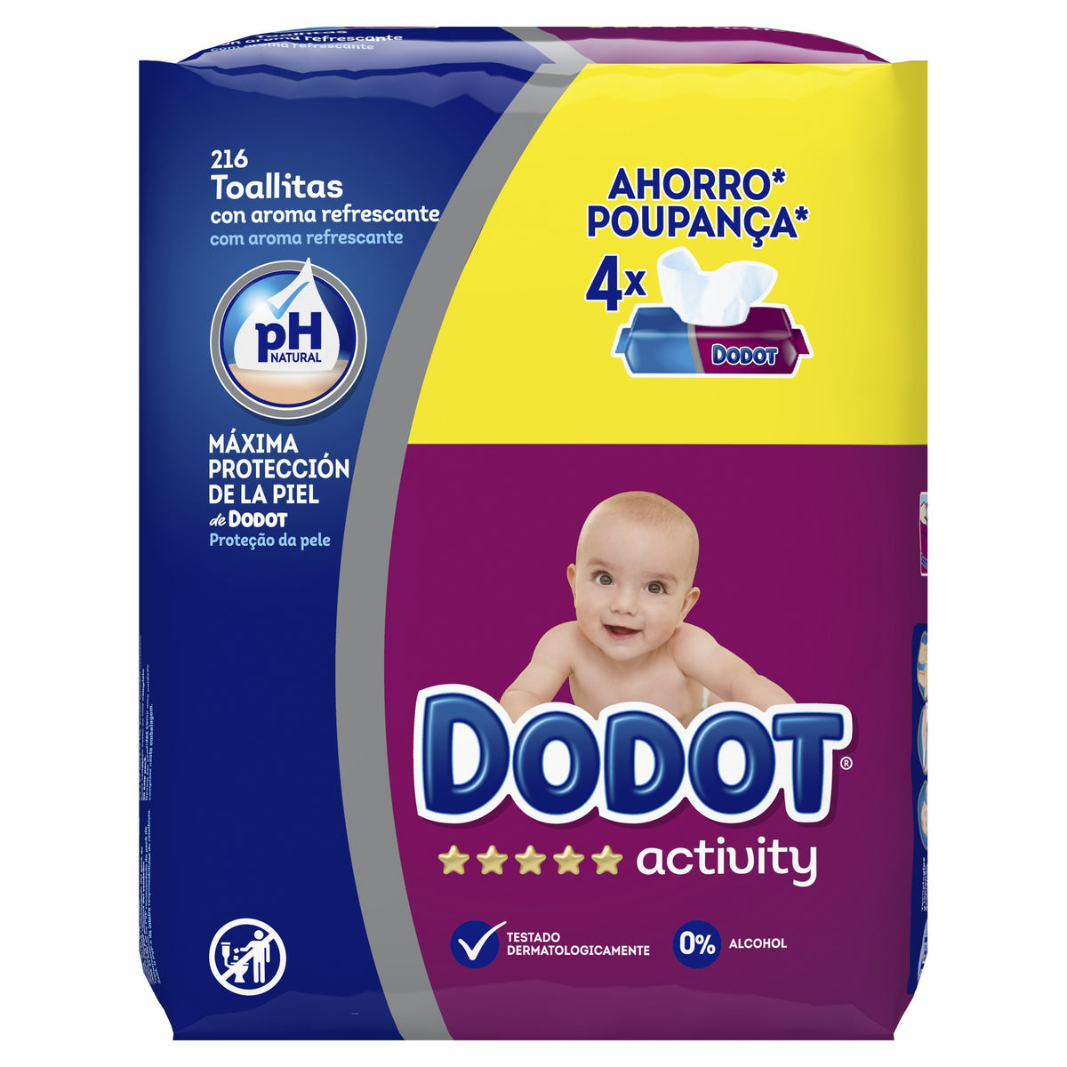 Dodot Activity 216 baby wipes value pack on white background