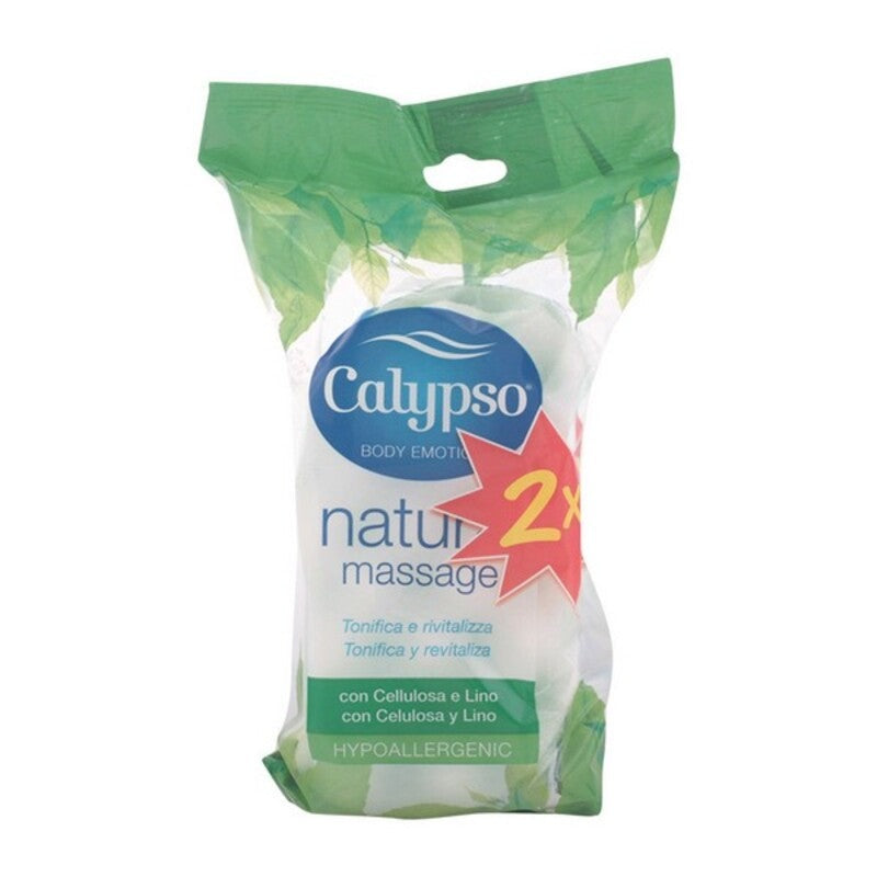 Calypso Natur Massage body sponges 2-pack cellulose and linen on white background