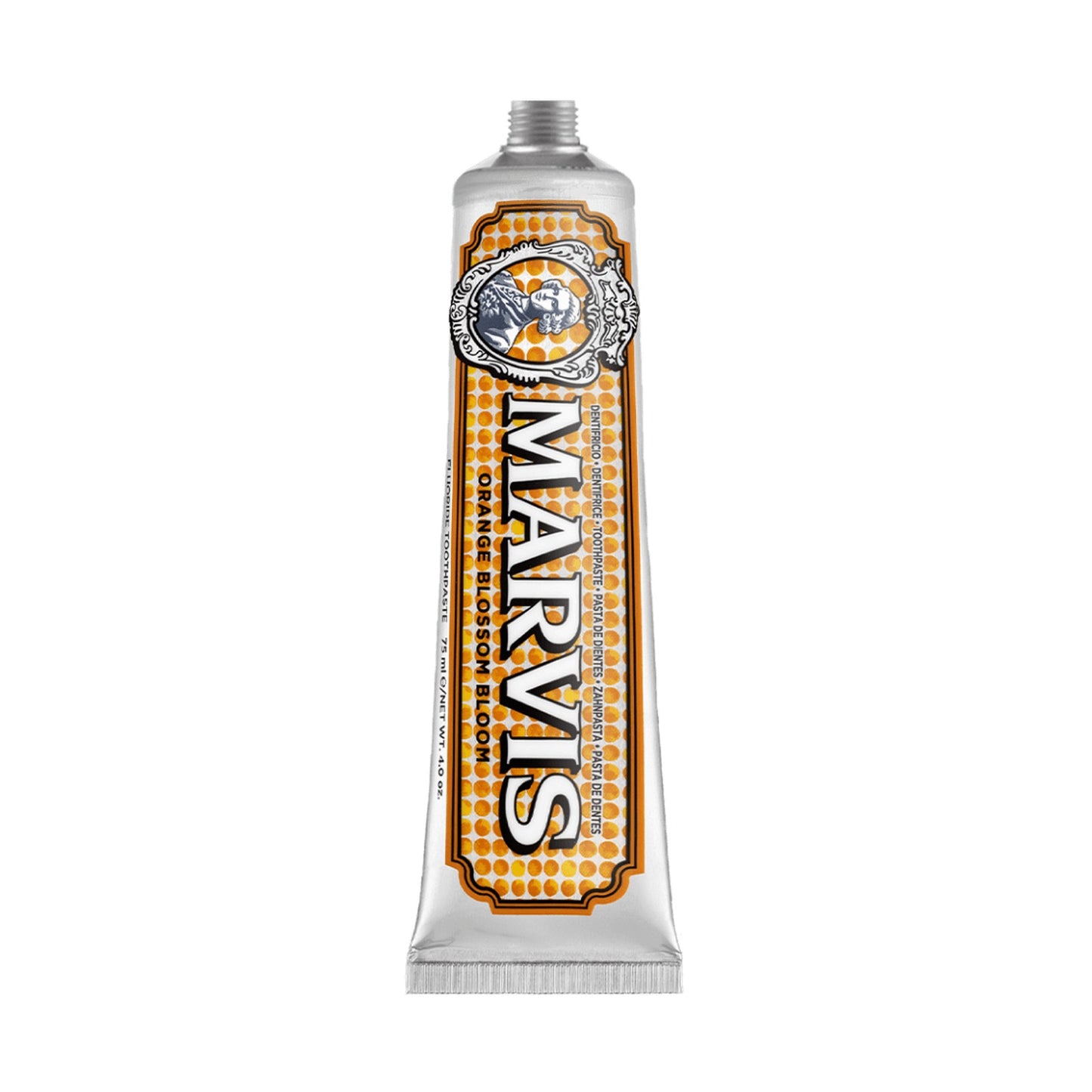 Marvis Orange Blossom Bloom fluoride toothpaste 75 ml tube on white background