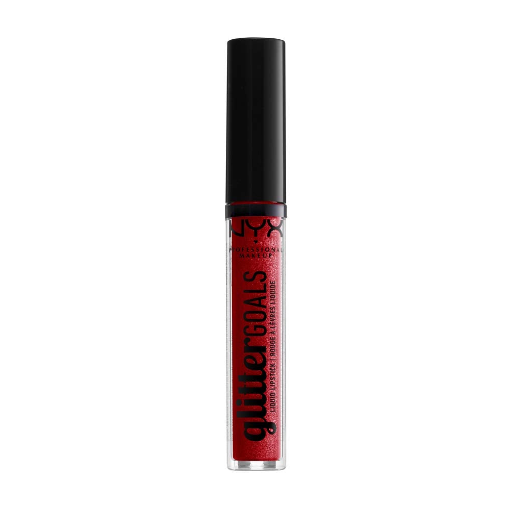 NYX Glitter Goals Cherry Quartz liquid lipstick on white background