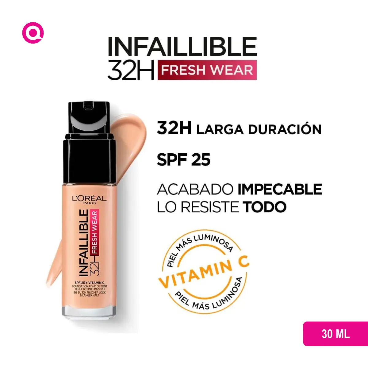 L'Oréal Crème Base de maquillaje Make Up Infallible Fresh Wear 160-lin rose SPF 25 (30 ml)