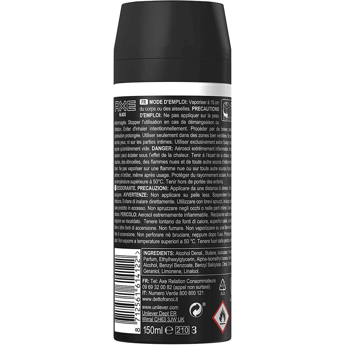 Axe Black Deodorant Body Spray 150 ml back label