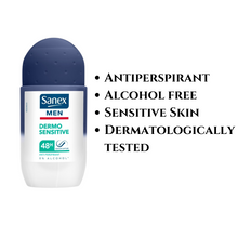 Afbeelding in Gallery-weergave laden, Sanex Men Sensitive 24H Anti-transpirant Roll-On