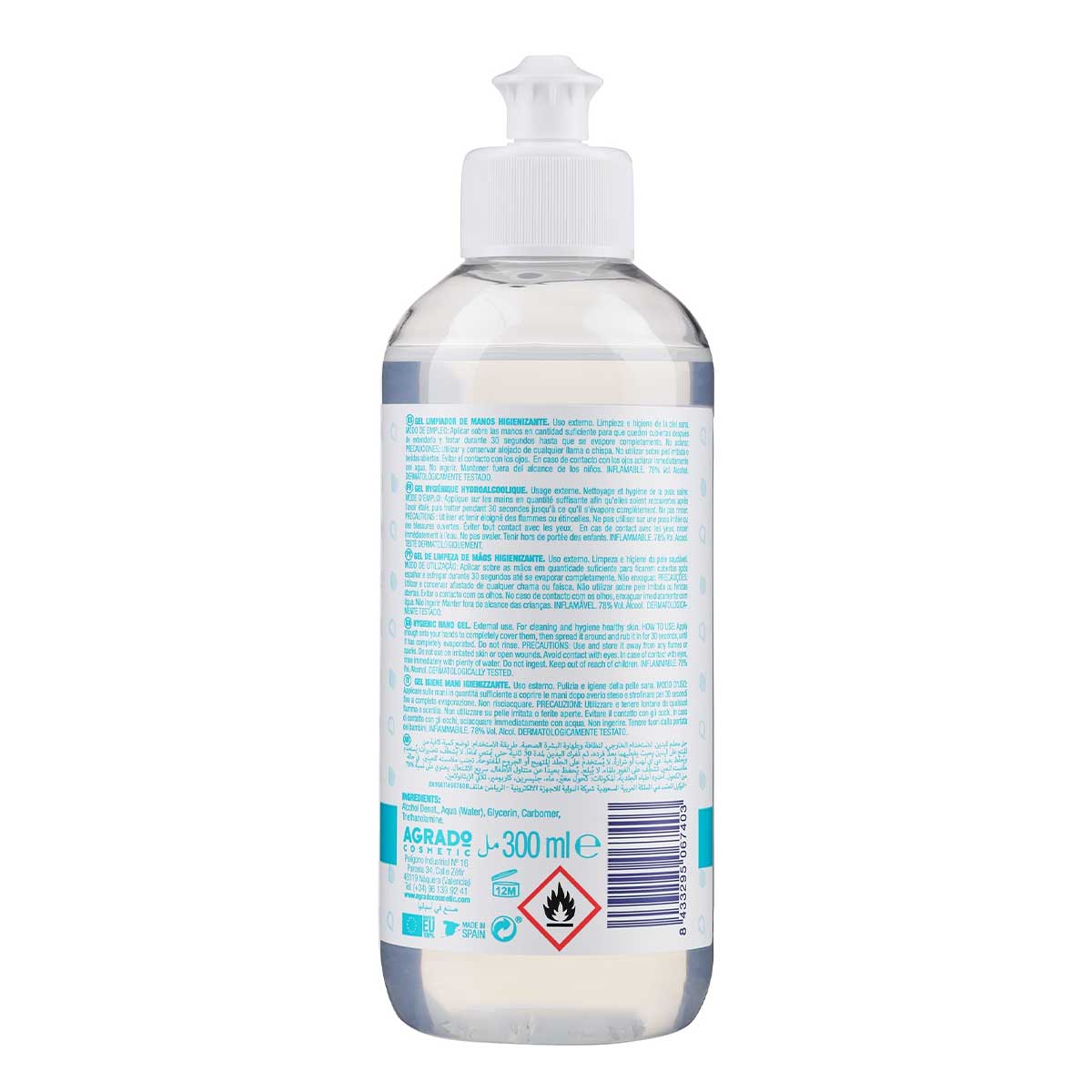 Agrado Gel assainissant pour les mains - Gel d'hygiène pour les mains sans rinçage (300 ml)