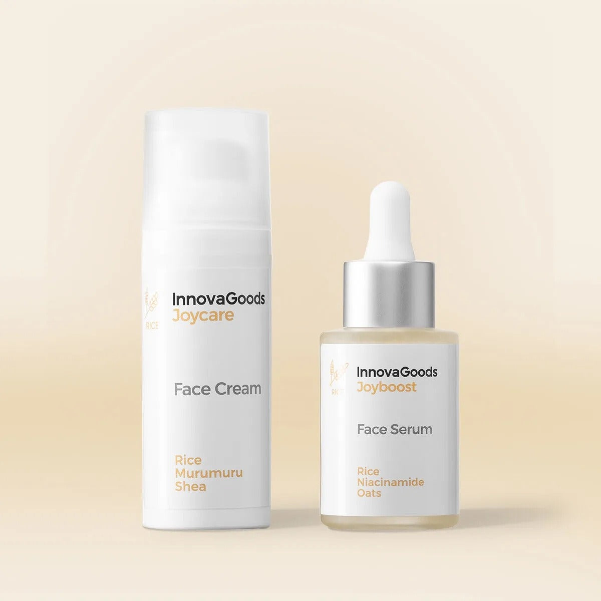 InnovaGoods Rice Face Moisturising Duo Pack – Vegan Facial Serum & Hydrating Cream Set 2