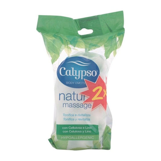 Calypso Natur Massage body sponges 2-pack cellulose and linen on white background