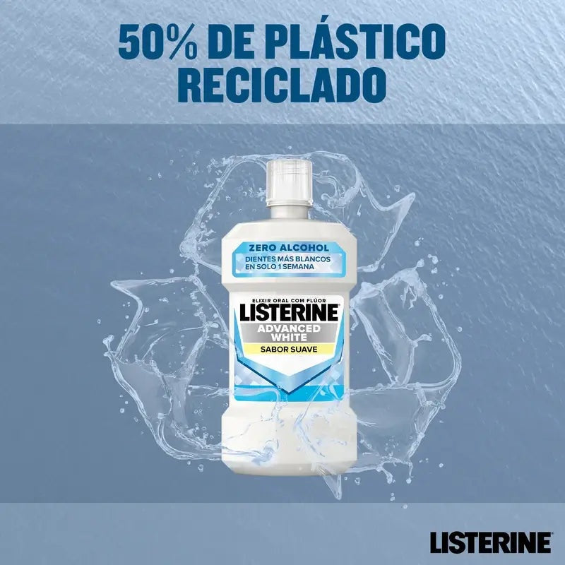 Listerine Advanced White Milder Taste bottle, 50 percent recycled plastic