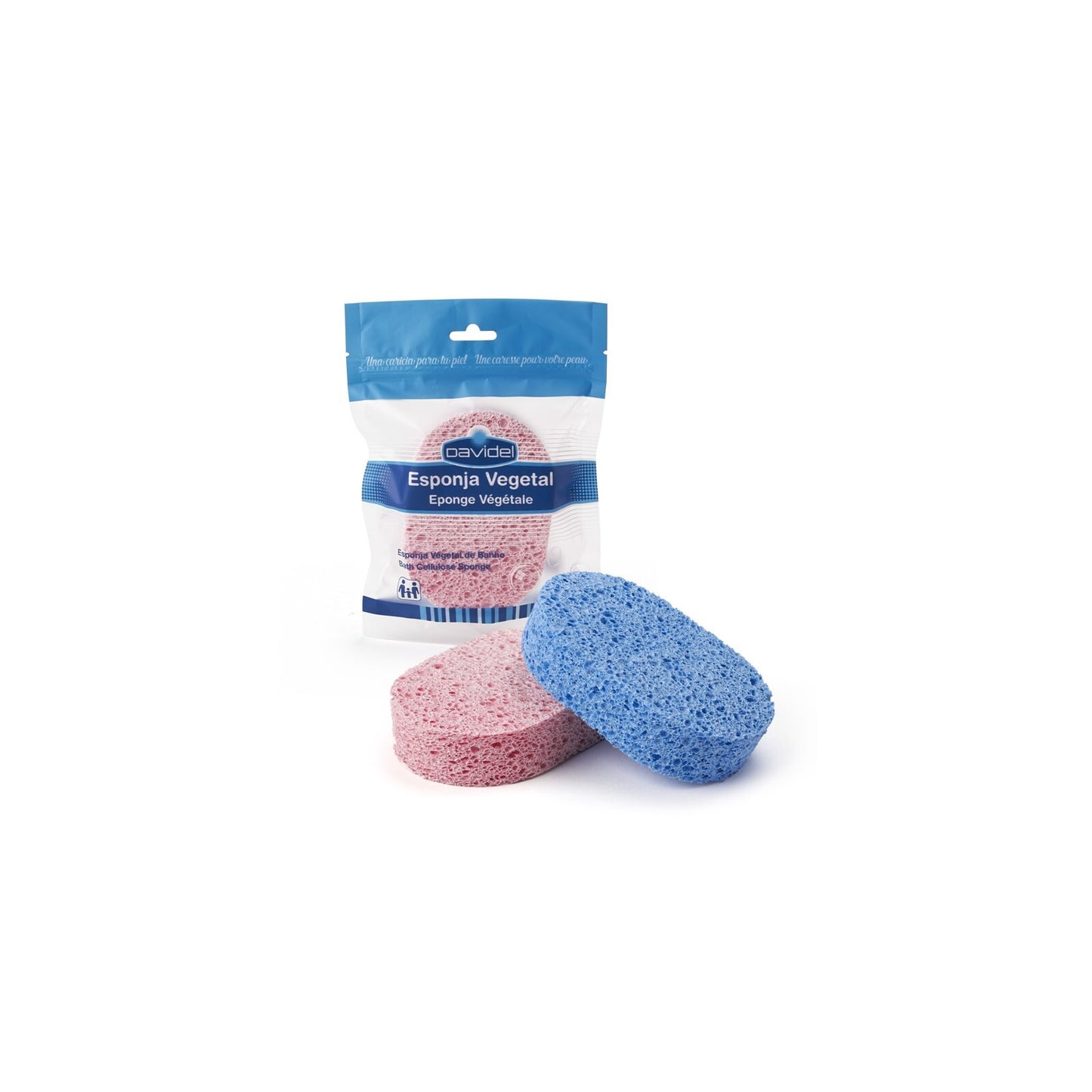Davidel vegetal cellulose bath sponge pack with pink and blue oval sponges