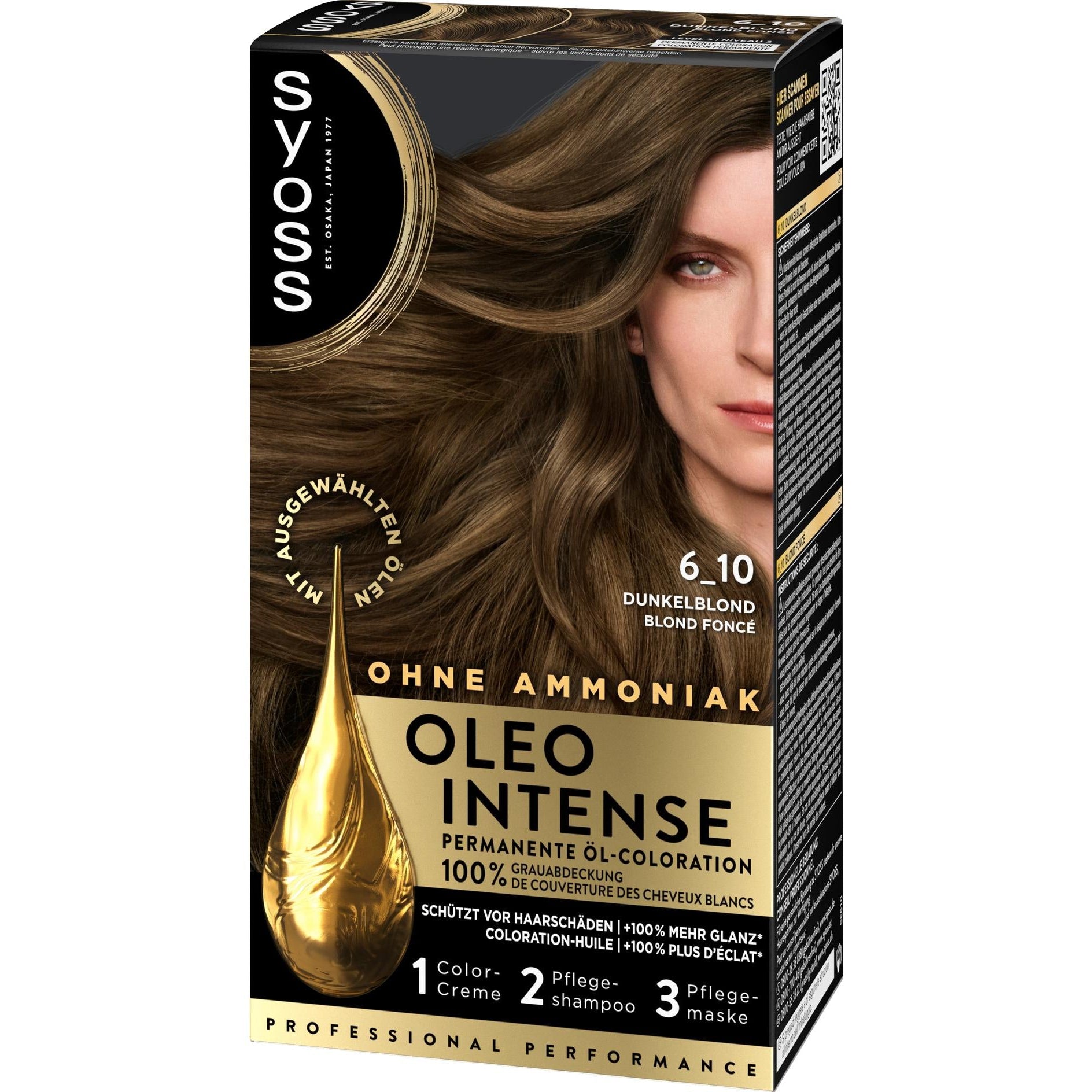 Syoss Olio Intense Nº 6.10 Dark Blonde – Ammonia-Free Permanent Hair Colour with Intense Shine