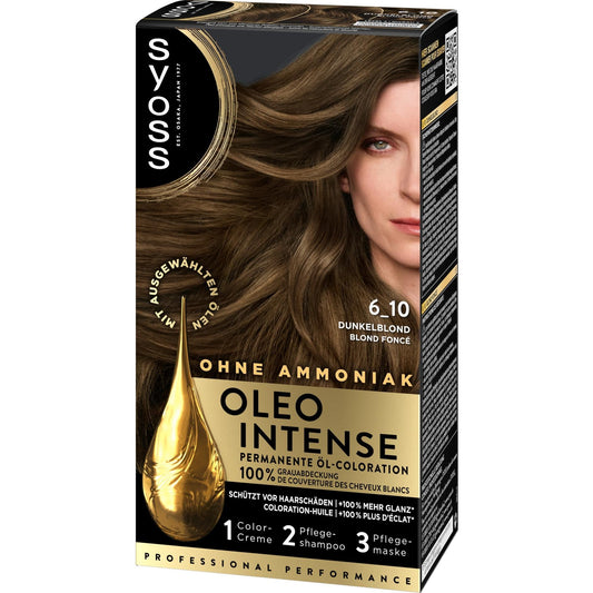 Syoss Olio Intense Nº 6.10 Dark Blonde – Ammonia-Free Permanent Hair Colour with Intense Shine