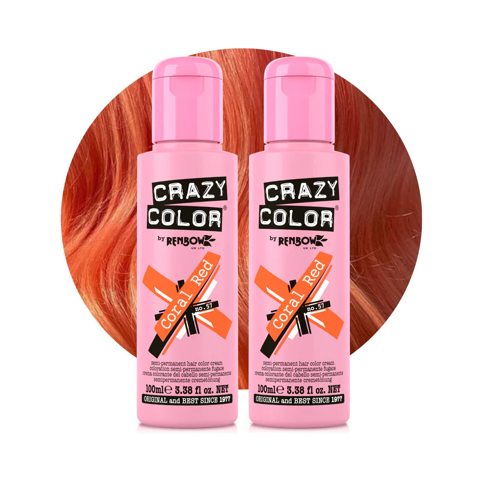 Crazy Color Renbow Semi- Permanent Hair Colour Cream Dye 100ml- Coral Red