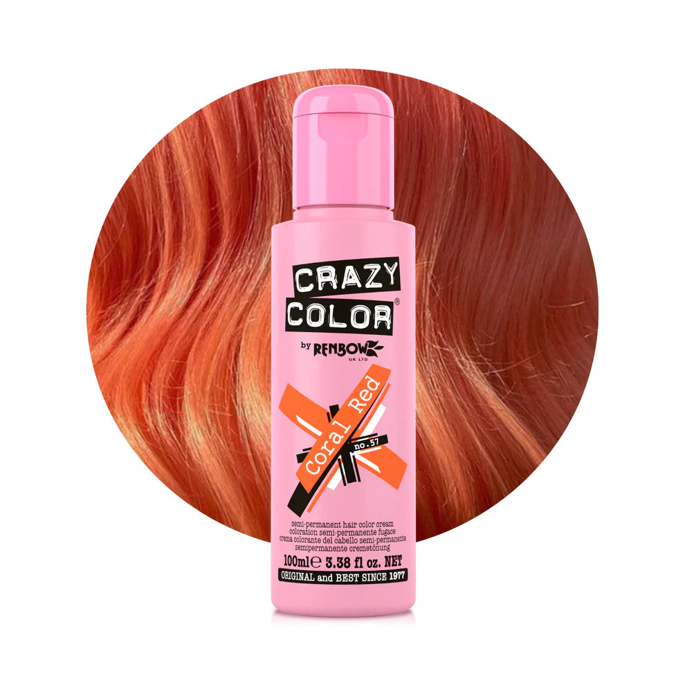 Crazy Color Renbow Semi- Permanent Hair Colour Cream Dye 100ml- Coral Red