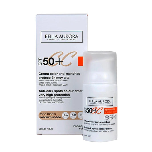 Bella Aurora CC-Creme gegen Pigmentflecken, mittlerer Farbton, LSF 50 (30 ml)