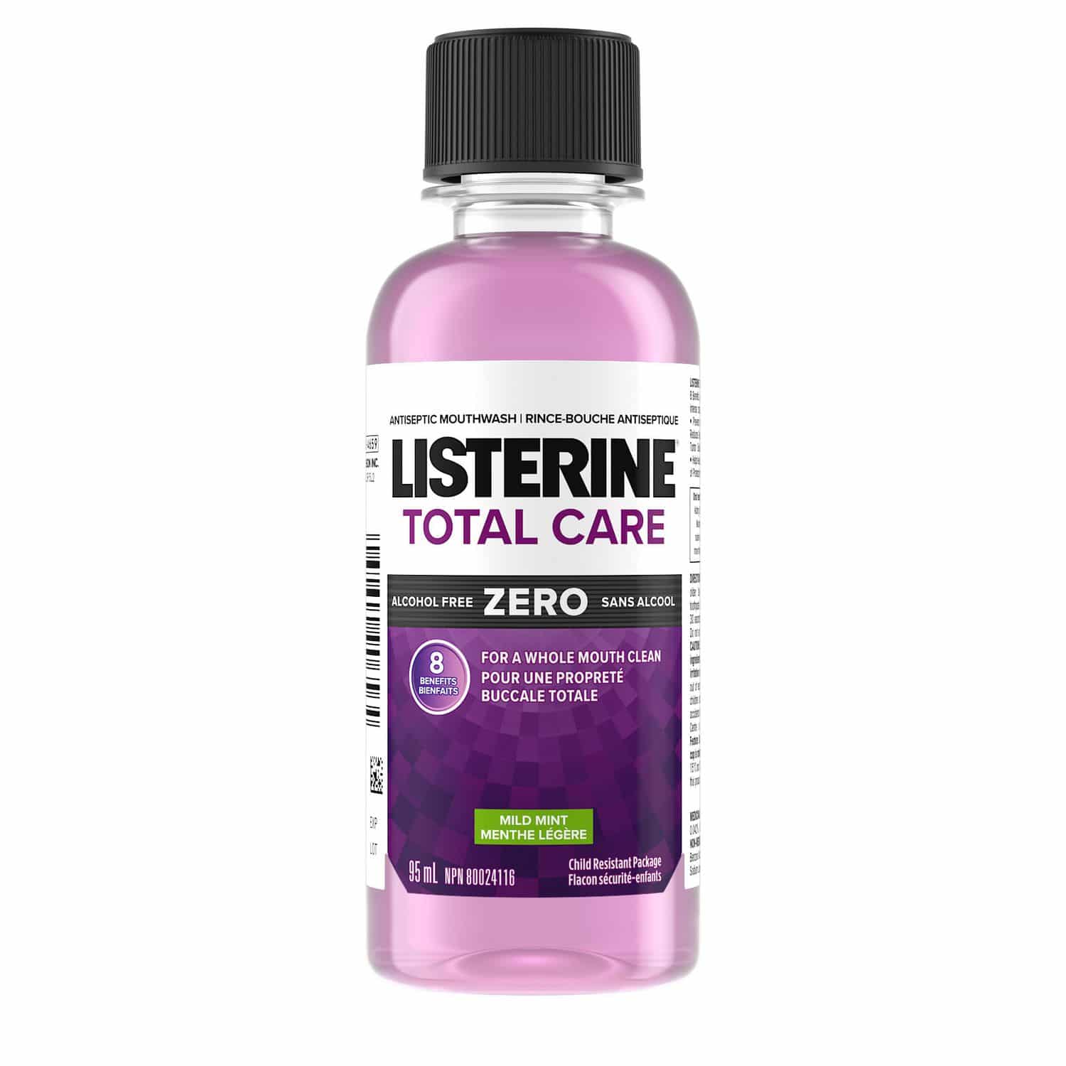 Rince-bouche sans alcool Listerine Total Care - Soins bucco-dentaires complets à saveur de menthe fraîche (95 ml)