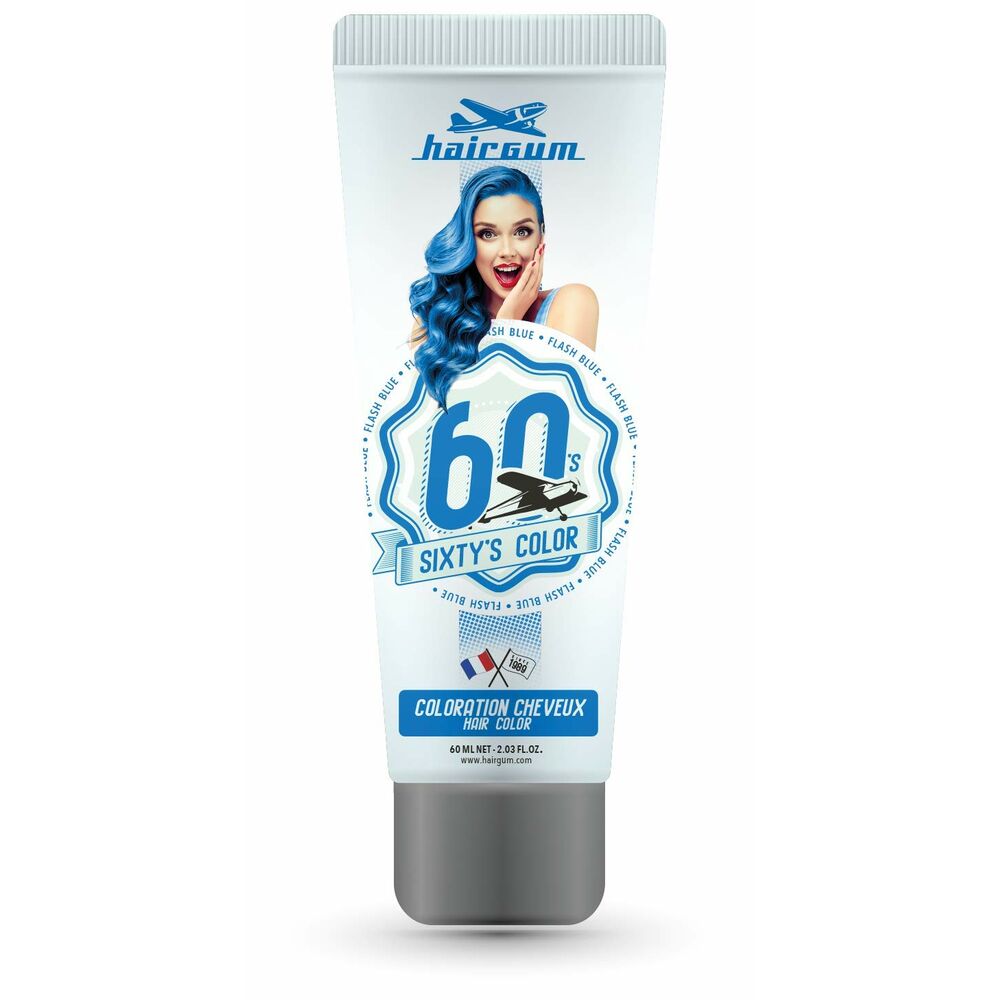 Coloration semi-permanente Hairgum Sixty's Color flash bleu (60 ml)