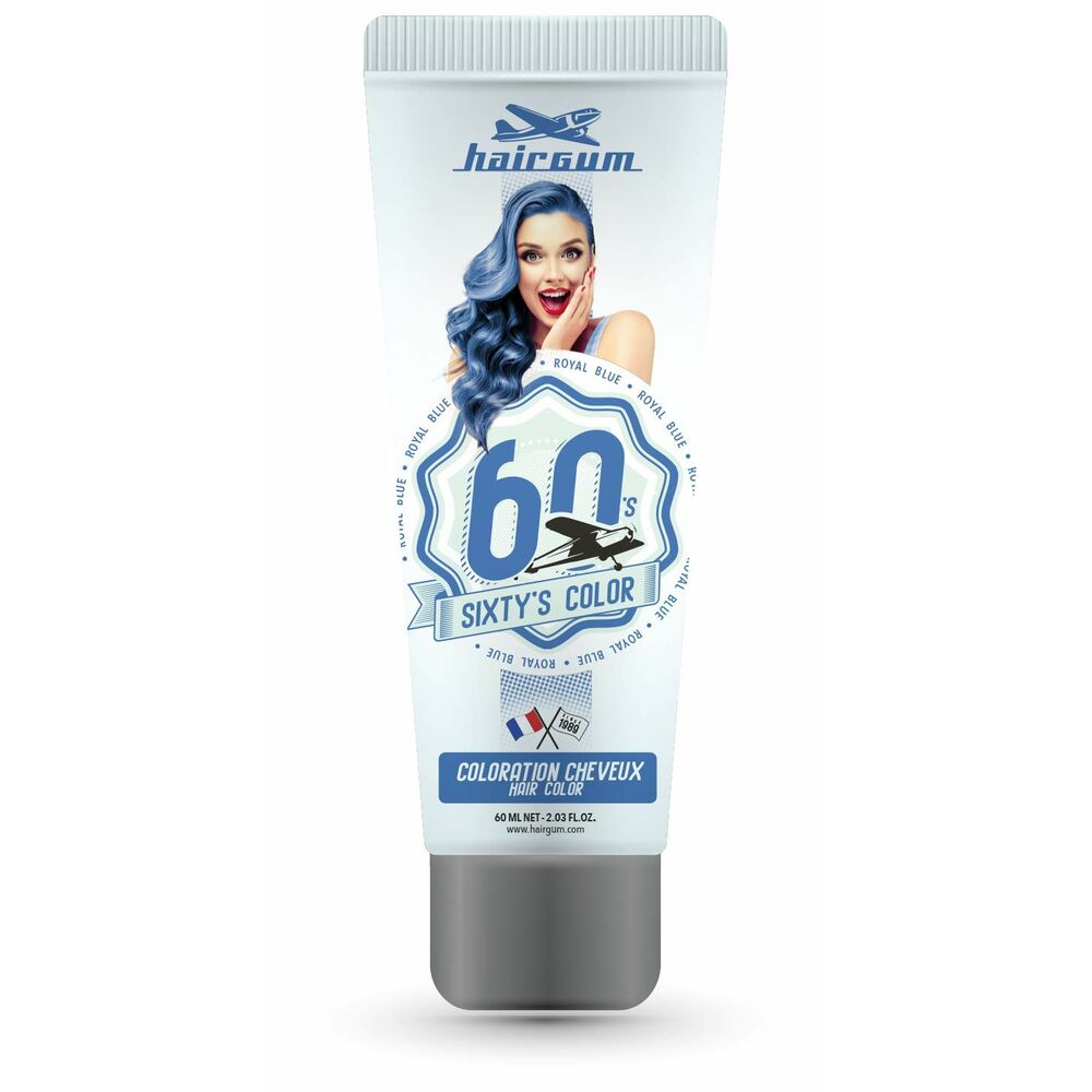 Semi-permanente kleurstof Hairgum Sixty's Color koningsblauw (60 ml)