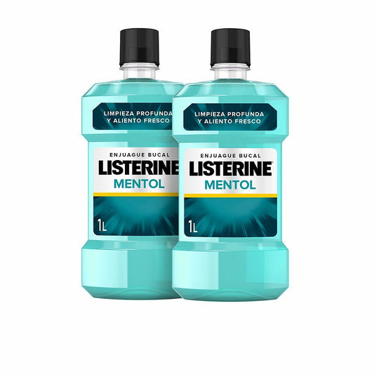 Listerine Menthol Mouthwash 2 x 1L – Antibacterial Fresh Breath Oral Care Rinse