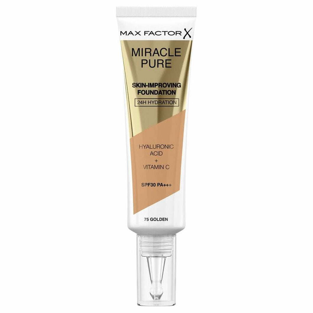 Vloeibare make-upbasis Max Factor Miracle Pure 75-gouden SPF 30 (30 ml)