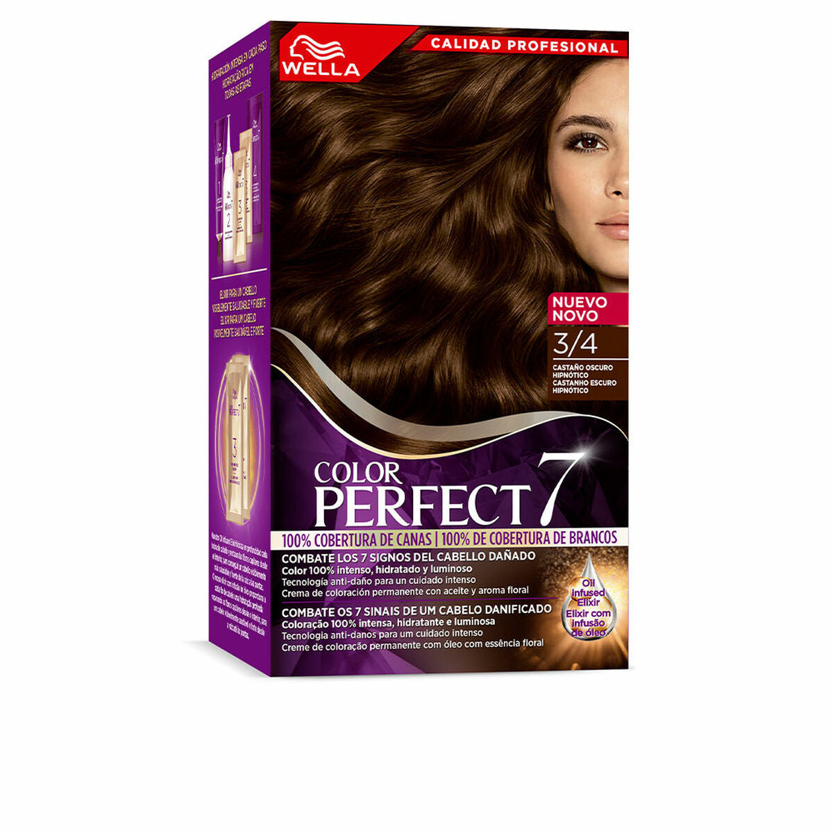 Coloration Permanente Wella Color Perfect 7 Nº 3/4 Cheveux Gris Brun Foncé 60 ml