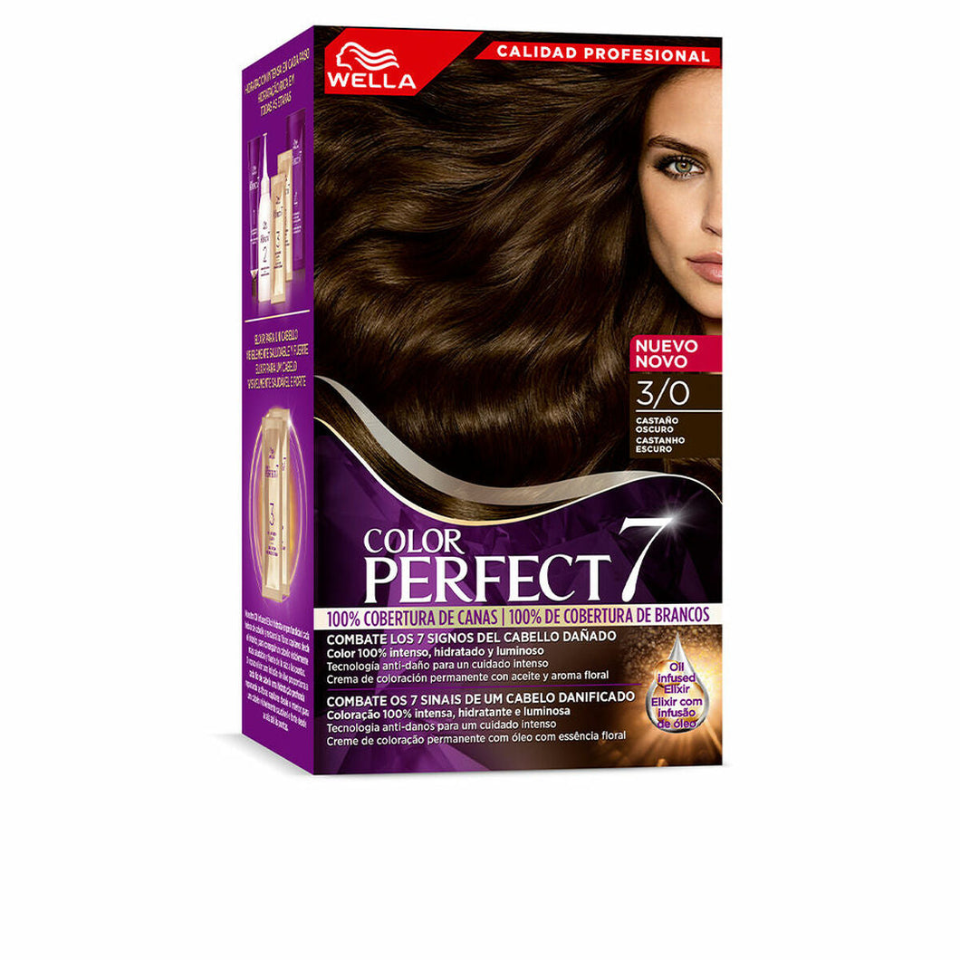 Coloration Permanente Wella Color Perfect 7 Nº 3/0 Cheveux Gris Brun Foncé 60 ml