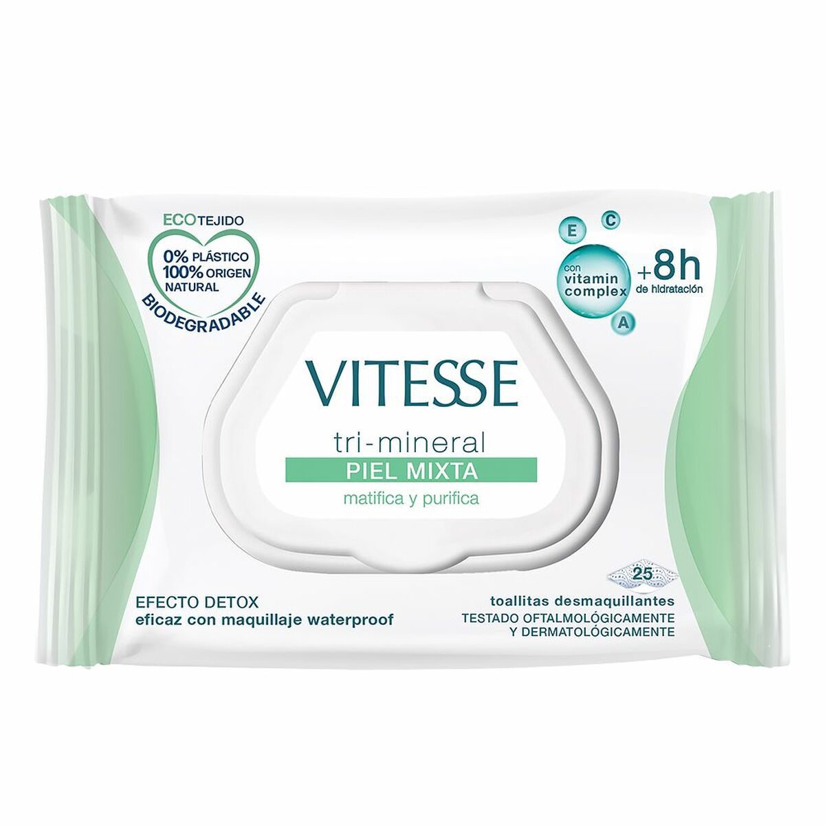 Make-up Remover Doekjes Vitesse Tri-Mineral Combinatie Huid (25 Eenheden)