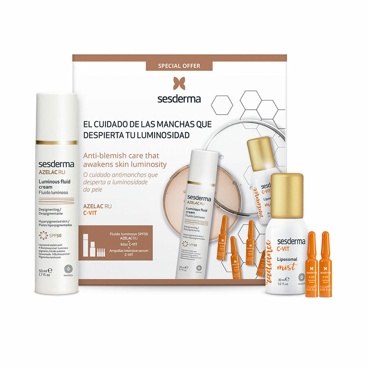 Ensemble Cosmétique Unisexe Sesderma Azelac RU Fluide Lumineux (3 Pièces)