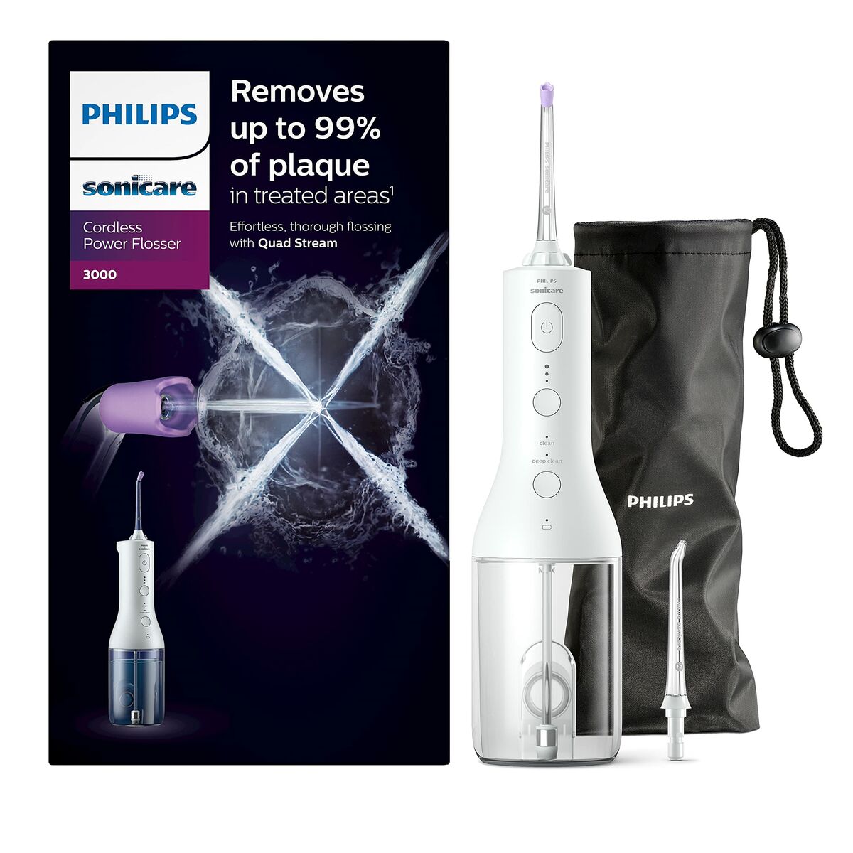 Philips Sonicare Cordless Power Flosser 3000 HX3806/31 - Irrigador bucal recargable Blanco